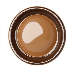 Top view of a brown cup with coffee.
