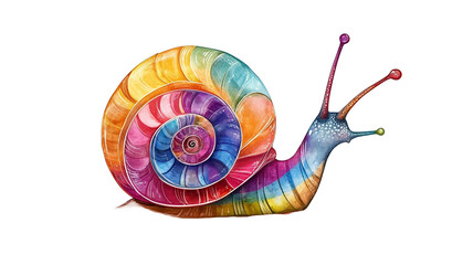 A cartoon style snail with a colorful, isolated on white background
