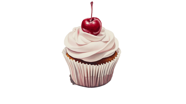 cupcake with cherry, A cartoon style cupcake with and a cherry