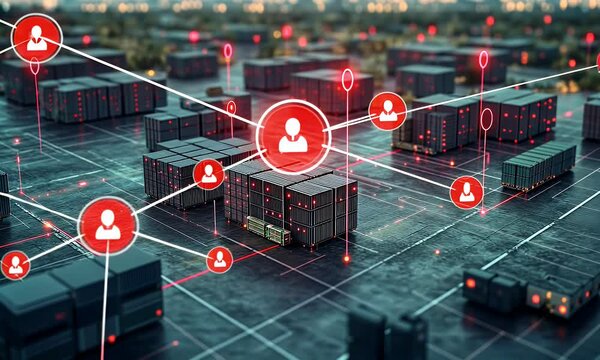 Global logistics network digital tracking of shipping containers at night