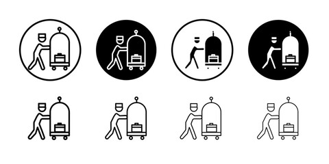 Bellboy with luggage cart icon Flat art illustration in outline © Topline