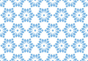Flower geometric pattern. Seamless vector background. White and blue ornament