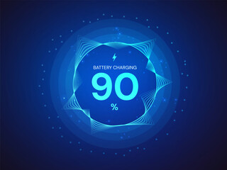Electric Vehicle battery charging Status Dashboard Hologram Interface with Percentage Numbers in Abstract Movement Lines Circle effect light blue vector design concept for ui, ev car, clean energy.