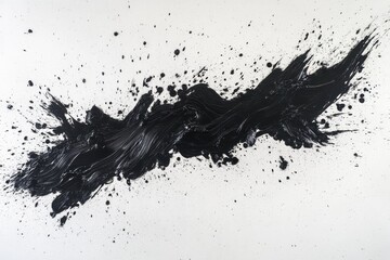 Abstract black brushstroke dynamic paint splatter white background artistic expression