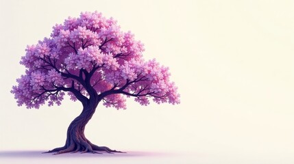 Obraz premium Serene Pink Blossom Tree on a White Background, a Symbol of Tranquility and Spring's Arrival