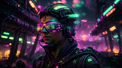 Obraz premium 未来的な装置をつけた人物ポートレート,Generative AI AI画像