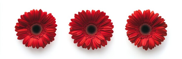 Three red gerbera daisies on white background. (3)