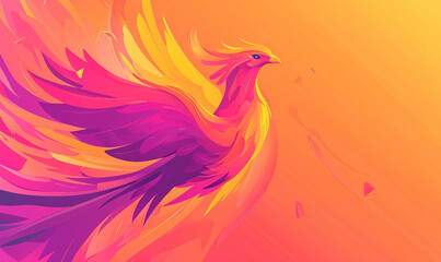 Vibrant illustration of a phoenix soaring against a fiery gradient background.
