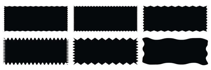 Set of frames with zigzag edge, scallop edge shape. Set of jagged ellipses elements. Rectangle shape frame with zigzag edge. Rectangular jagged curved ... 