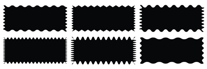Set of frames with zigzag edge, scallop edge shape. Set of jagged ellipses elements. Rectangle shape frame with zigzag edge. Rectangular jagged curved ... 