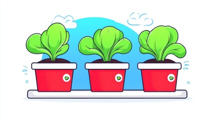 Growing fresh lettuce in indoor pots urban setting digital artwork bright background top view healthy lifestyle