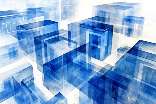 Fototapeta A blue and white image of a building made of cubes