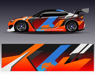 Car wrap design vector. Graphic abstract stripe racing background designs for vehicle, rally, race, adventure and car racing livery