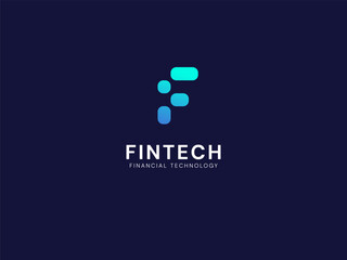 FinTech Financial Technology with letter F Rounded Square shapes technology Analysis logo vector design concept. Letter f logotype symbol for digital finance, ui, technology, investment, business, web