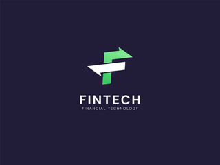 FinTech Financial Technology with Convert Arrows overlapping in letter F technology Analysis logo vector design concept. Letter f logotype symbol for digital finance, ui, Financial technology, website