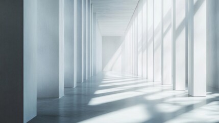 Obraz premium Sunbeams Illuminating a White Columned Hallway