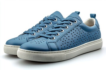Stylish Blue Perforated Leather Sneakers: A Fashionable Footwear Choice