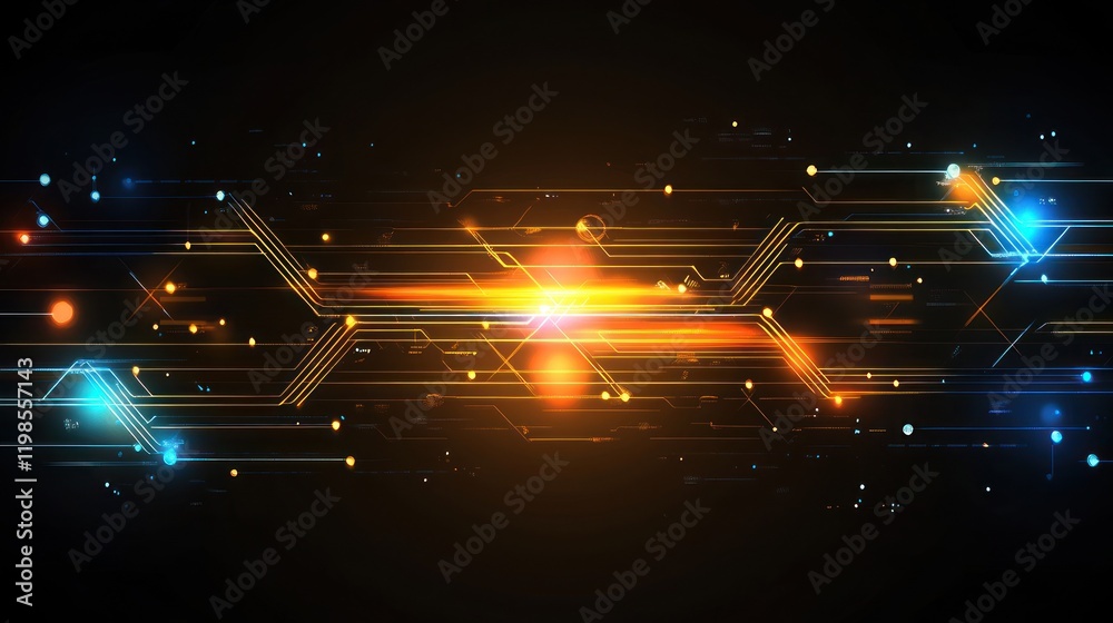 Fototapete Abstract Digital Circuitry: Glowing Network Pathways of Data and Innovation