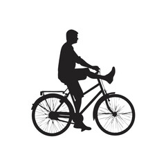Silhouette of a man cycling on a bicycle in a park vector icon design