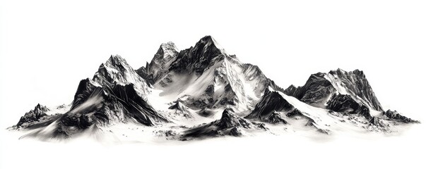Majestic snow-capped mountain range isolated on white background. (1) © Adri
