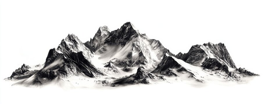 Majestic snow-capped mountain range isolated on white background. (1) - Powered by Adobe