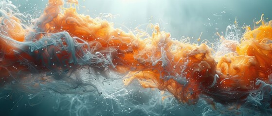 Abstract Orange White Ink Swirl Fluid Art 8K Underwater Colors