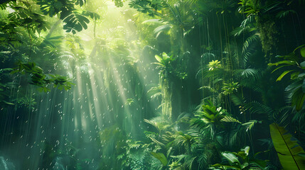 Obraz premium Sunlit Canopy: The Beauty of a Lush Tropical Rainforest in Full Bloom