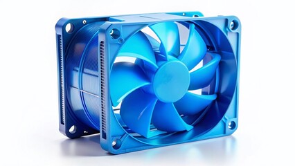 Dusty Blue Computer Cooler Fan Isolated on White Background - Stock Photo