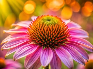 Obraz premium Echinacea Purpurea Coneflower Macro Bokeh Photography - Vibrant Pink Petals & Spiky Center