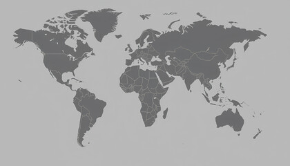 world map on grey background. Grey blank world map.