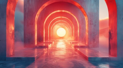 Fototapeta premium Surreal Neon Archway Tunnel Abstract 8K Background