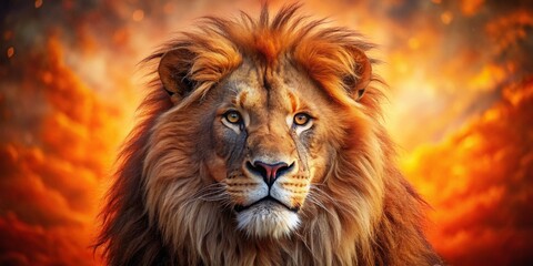 Elegant Lion Head Portrait: Fiery Red & Orange Mane