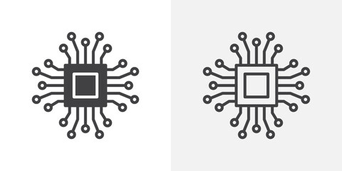 AI chip icons. flat and line style set
