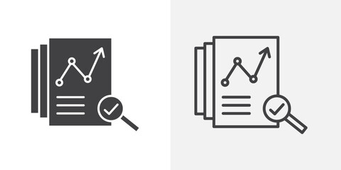 Analytics report icons. flat and line style set