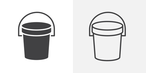 Bucket icons. flat and line style set