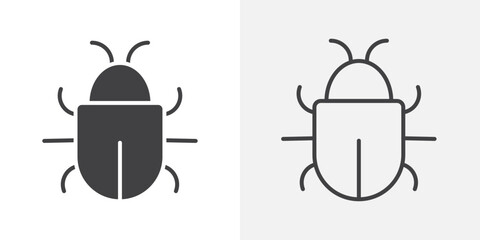 Bug icons. flat and line style set