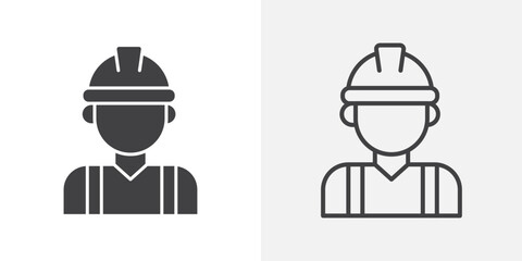 Construction worker icons. flat and line style set
