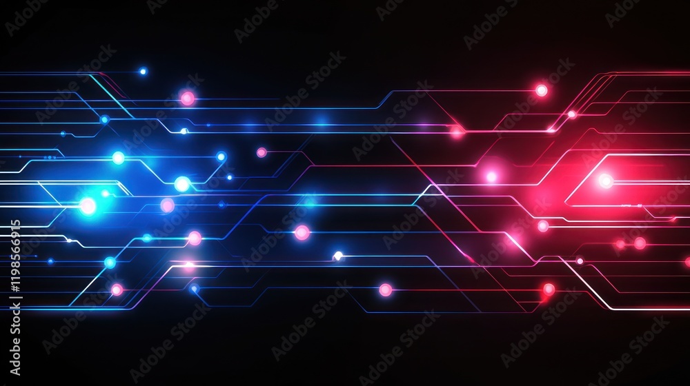 Poster abstract digital network: neon circuitry and binary data flow