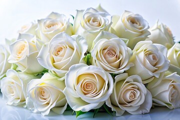 Obraz premium Elegant White Rose Semi-Circle Arrangement on White Background - High Resolution Stock Photo