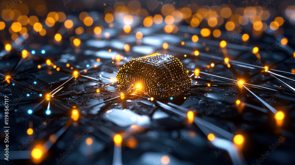 Aufkleber dynamic 3d illustration of microscopic nanobots interacting on circuit board, showcasing glowing con