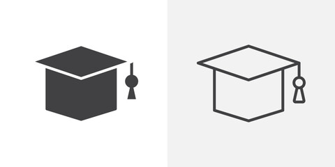 Graduation cap icons. flat and line style set