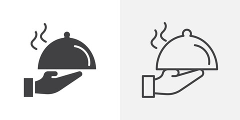 Hand holding tray icons. flat and line style set