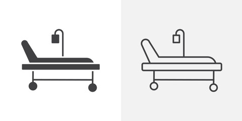 Hospital bed icons. flat and line style set