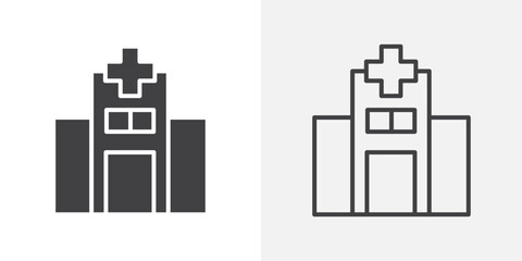 Hospital icons. flat and line style set