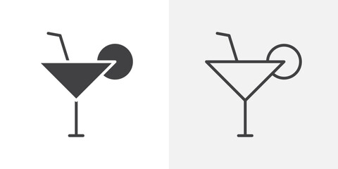 Martini glass icons. flat and line style set