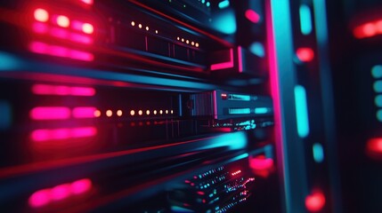 Obraz premium Neon Glow Data Center: Servers and Technology