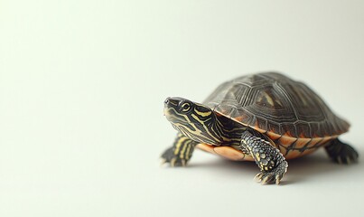 Obraz premium Baby turtle crawling, white background, studio shot, reptile pet