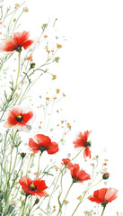 Obraz premium A Delicate Watercolor Wildflower Border in Red and White Brings Elegance to Nature-Inspired Designs 