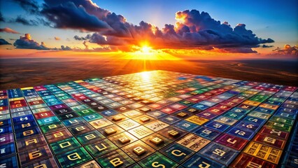 Aerial Drone View of Periodic Table's Noble Gases, Illuminated Elements