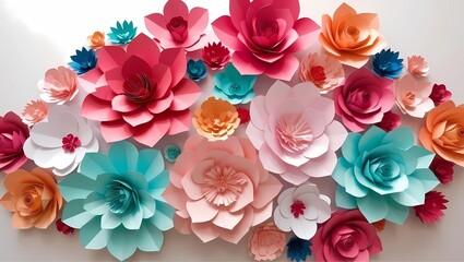 colorful flowers in paper cut illustration for summer sale design on pastel background. seamless looping overlay